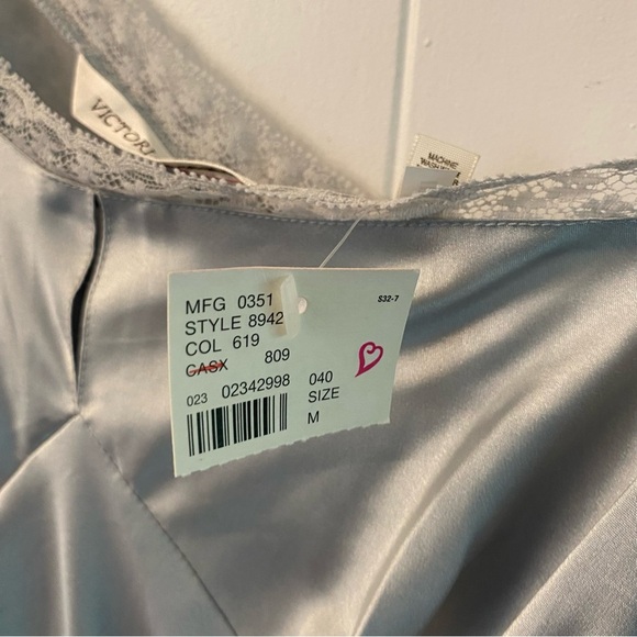 NWT Vintage 90s Victorias Secret Satin Silk Grey Maxi Slip Dress Lace Chemise - Picture 6 of 16